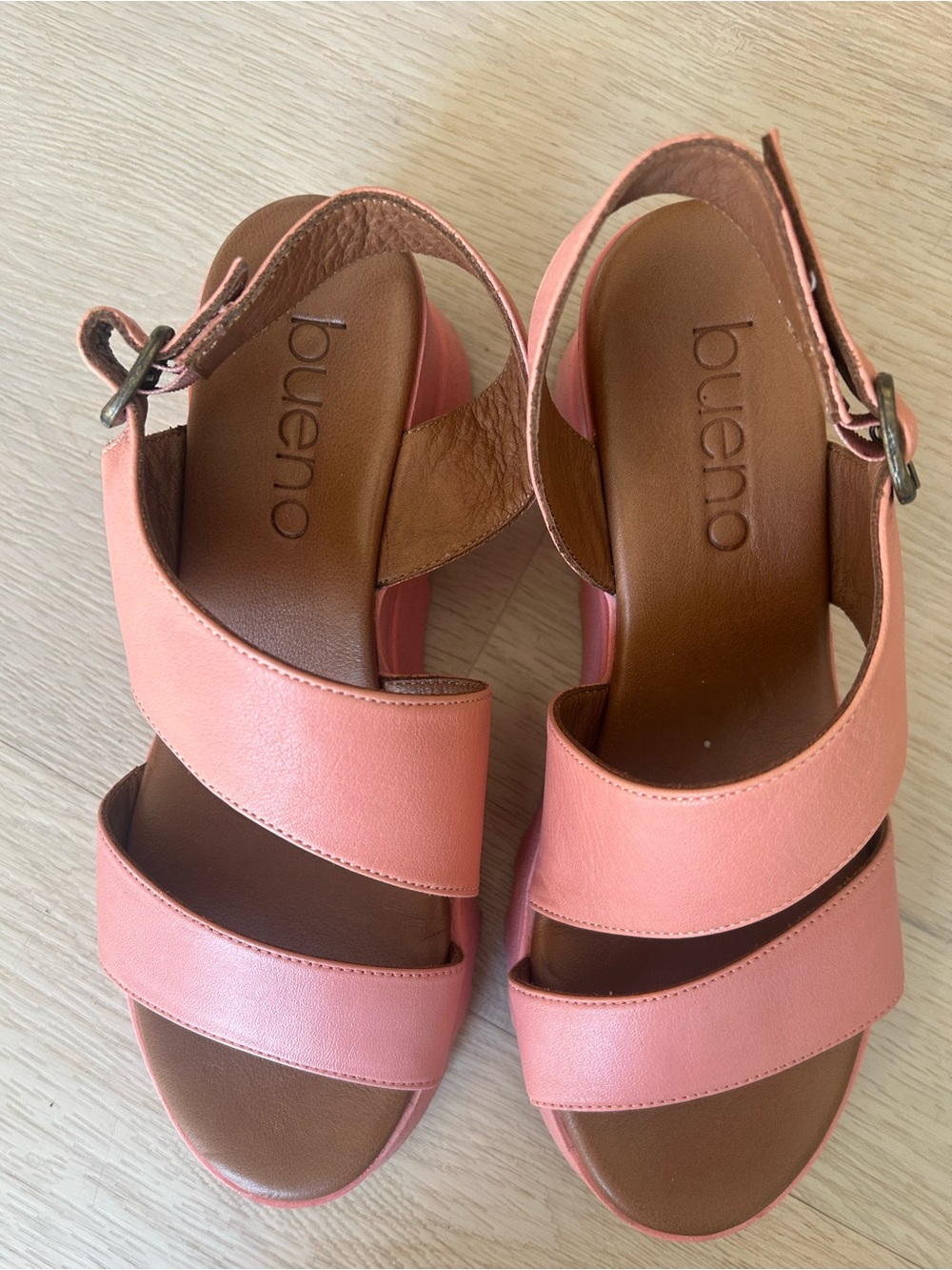 Bueno Coral Pink Strappy Platform Sandals